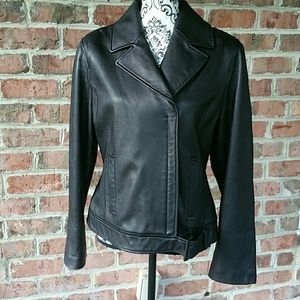 Calvin Klein black leather moto jacket